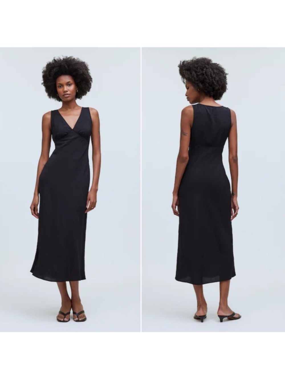 Madewell Ariana Black V-Neck Sleeveless Midi Dress